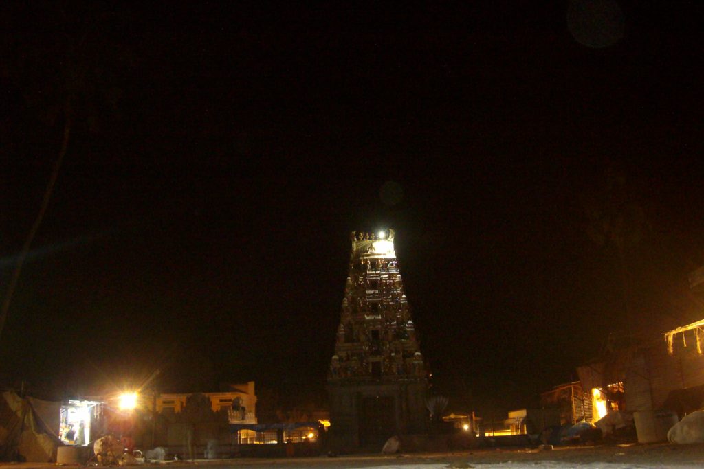 A view of the temple structure at night