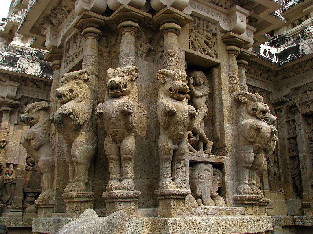 Yali Pillars at the Kanchi Kailasanathar Temple 