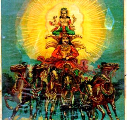Portrait of Surya Deva the Sun God of Gayatri Mantra.