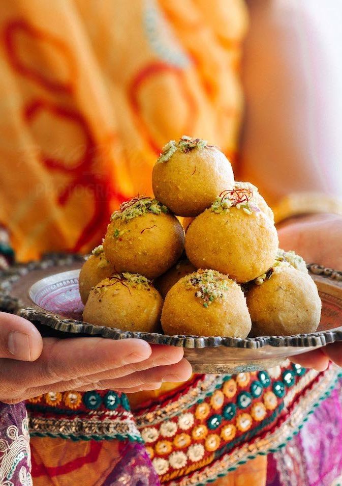 Traditional Indian Ladoos distributed on Basant Panchami