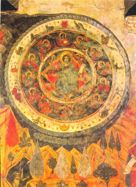 A 17th-century fresco depicting Jesus within the Zodiac circle