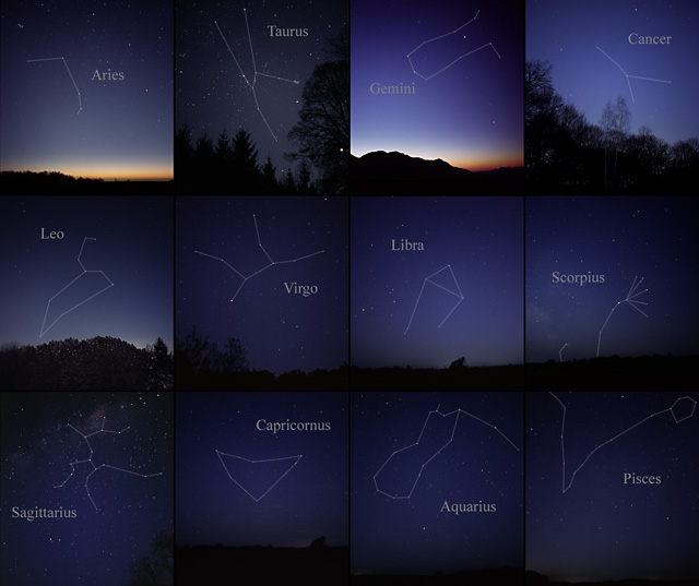 Astrophotos of the constellations - movable and fixed zodiac signs