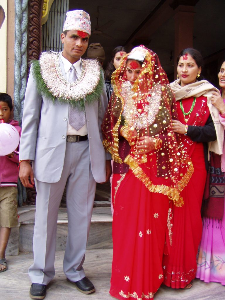 A Hindu couple at their wedding ceremony in Nepal