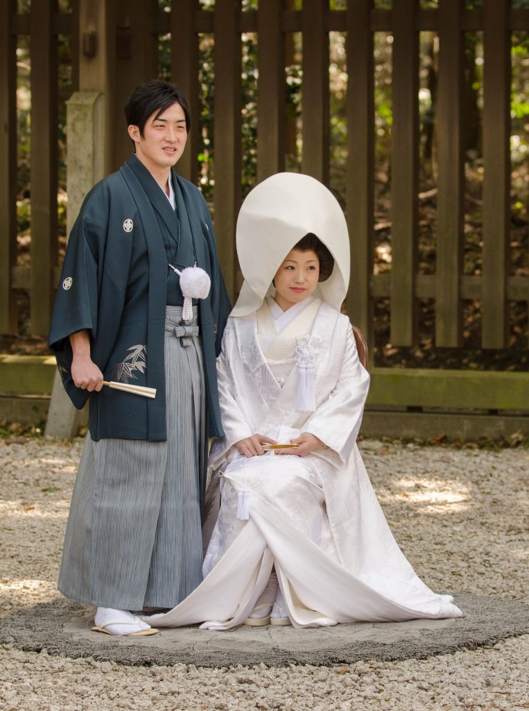 A Japanese couple at their temple wedding